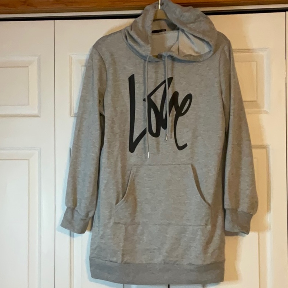 Love Long Gray Hoodie Dress Medium